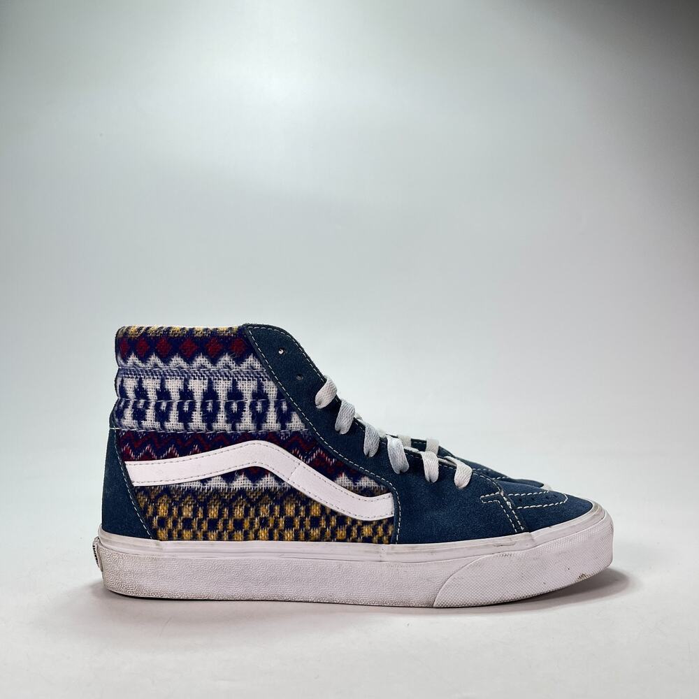 Vans Sk8-Hi Fair Isle Blue Multicolor High Top Skate Shoes 507698 Men's Size 8.5